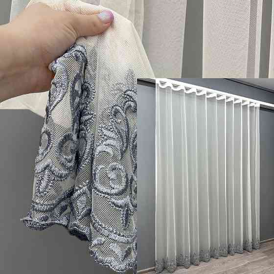 Тюль VR-Textil 1693т Грек-сітка з вишивкою і люрексом Молочний з сірим 350х250 см (42-0807) Київ