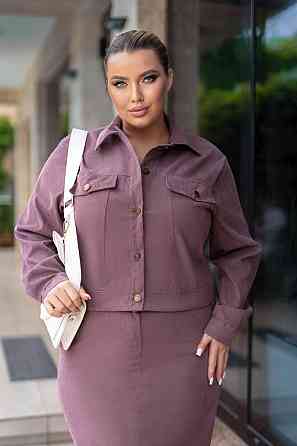 Женский стильный костюм двойка: жакет и юбка микровельвет Фрез, 54 Одесса