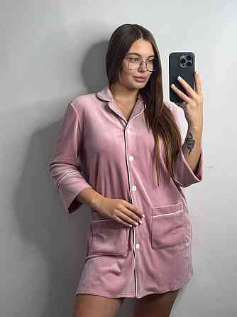 Женская рубашка-халат плюш-велюр Пудровый б/к XL-XXL Харьков