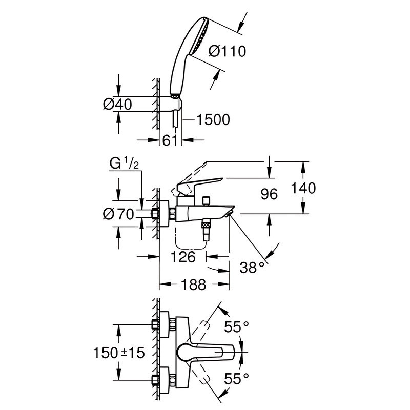 Набір змішувачів для ванни Grohe Eurosmart (UA123302S0)   ( 28527 ) Харків - фото 3