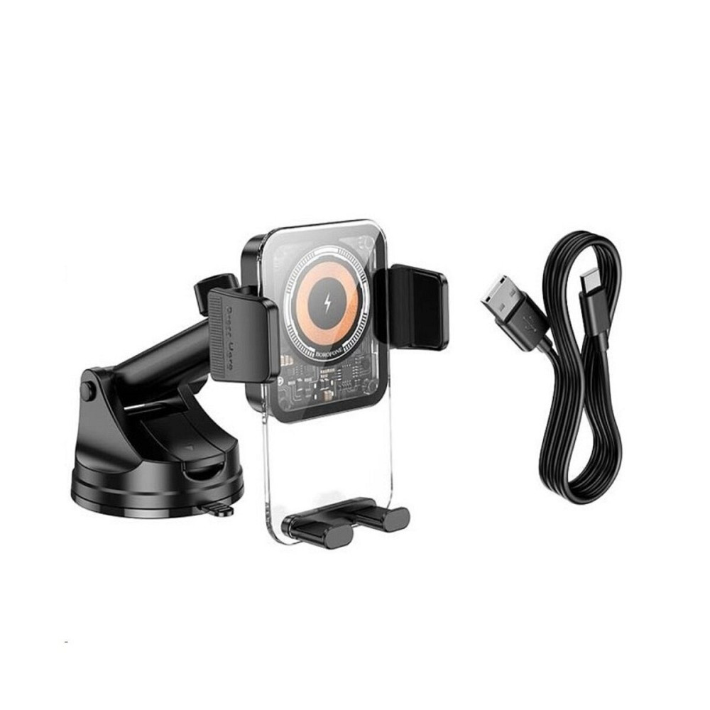 Тримач для мобiльного з БЗП BOROFONE BH210 Riley wireless fast charging car holder(center console) Black (6941991108686) Київ - фото 4