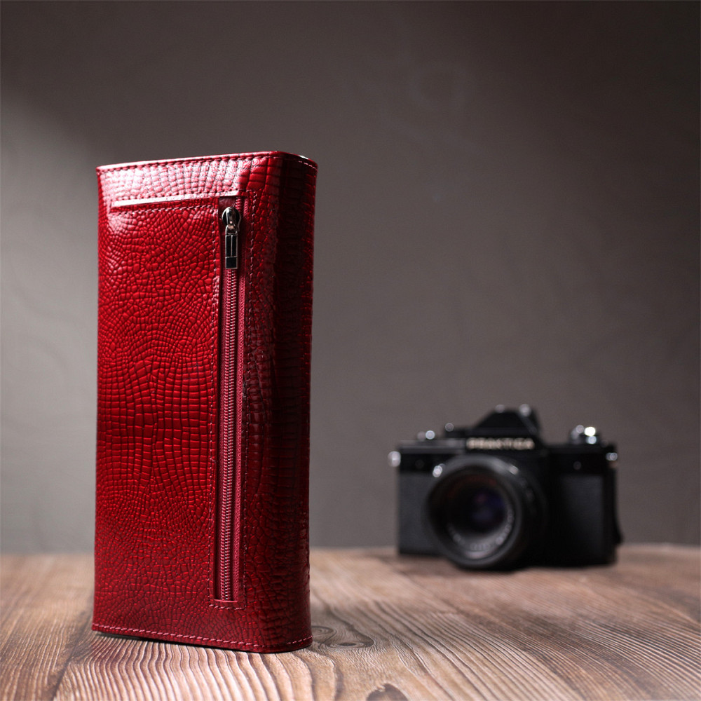 Лакированный женский кошелек с фактурой под рептилию из натуральной кожи ST Leather 22717 Красный Киев - изображение 10