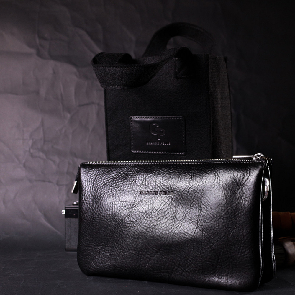 Якісний жіночий клатч із натуральної шкіри GRANDE PELLE 11658 Чорний Київ - фото 1