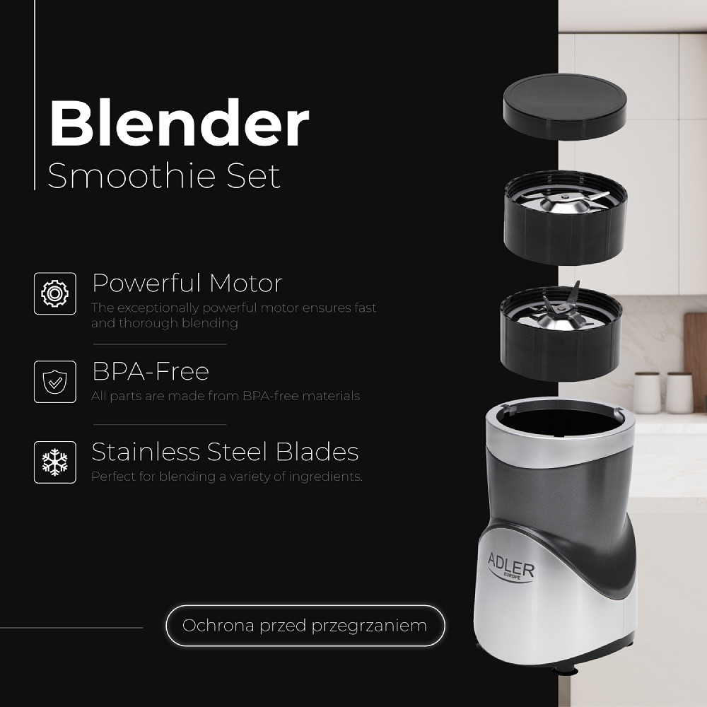 Фітнес-блендер Adler AD 4084 500Вт/ Pulse/ 4 скляні пляшки 700мл, 2x500мл, 300мл Вінниця - фото 4