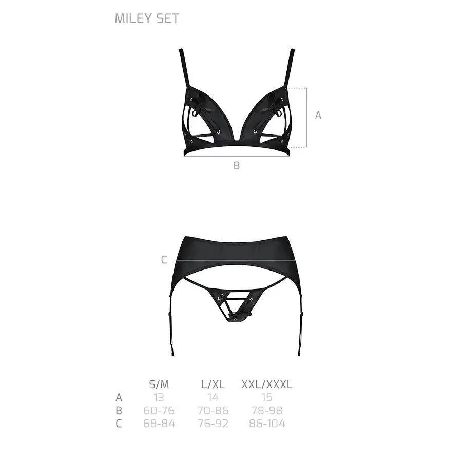 Комплект з екошкіри Passion MILEY SET XXL/XXXL, black, трусики, бюстгальтер, пояс для панчіх Львов - изображение 5