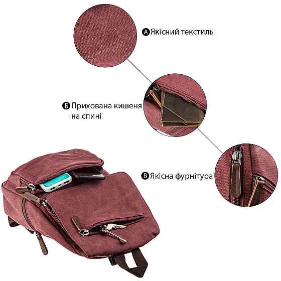 Компактний жіночий текстильний рюкзак Vintage 20195 Малиновий Київ