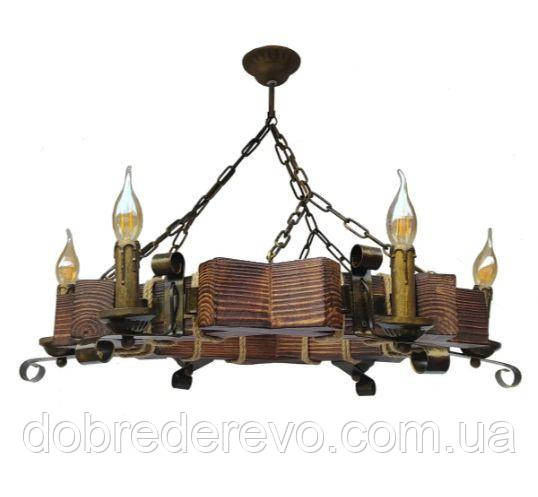 Люстра підвісна дерев'яна шестигранна на 6 свічок ковка Вижниця - фото 4