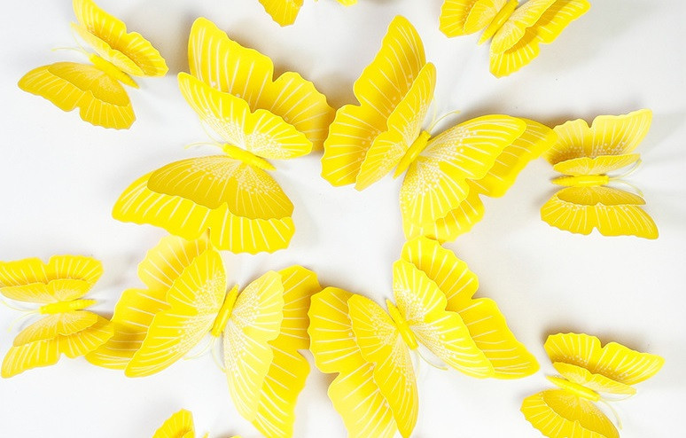 Метелики на стіну 3D декоративні метелики для декору стін та інтер'єру 12 штук жовтий Київ - фото 6