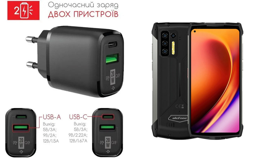 Сетевое зарядное устройство для Ulefone Armor 13, 20W 3A, Quick Charge 3.0 Киев - изображение 1