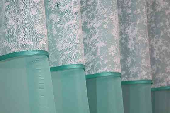 Кухонный комплект VR-Textil № 084к шторки с ламбрекеном бирюзовый с белым 280х170 см (52-0826) Киев