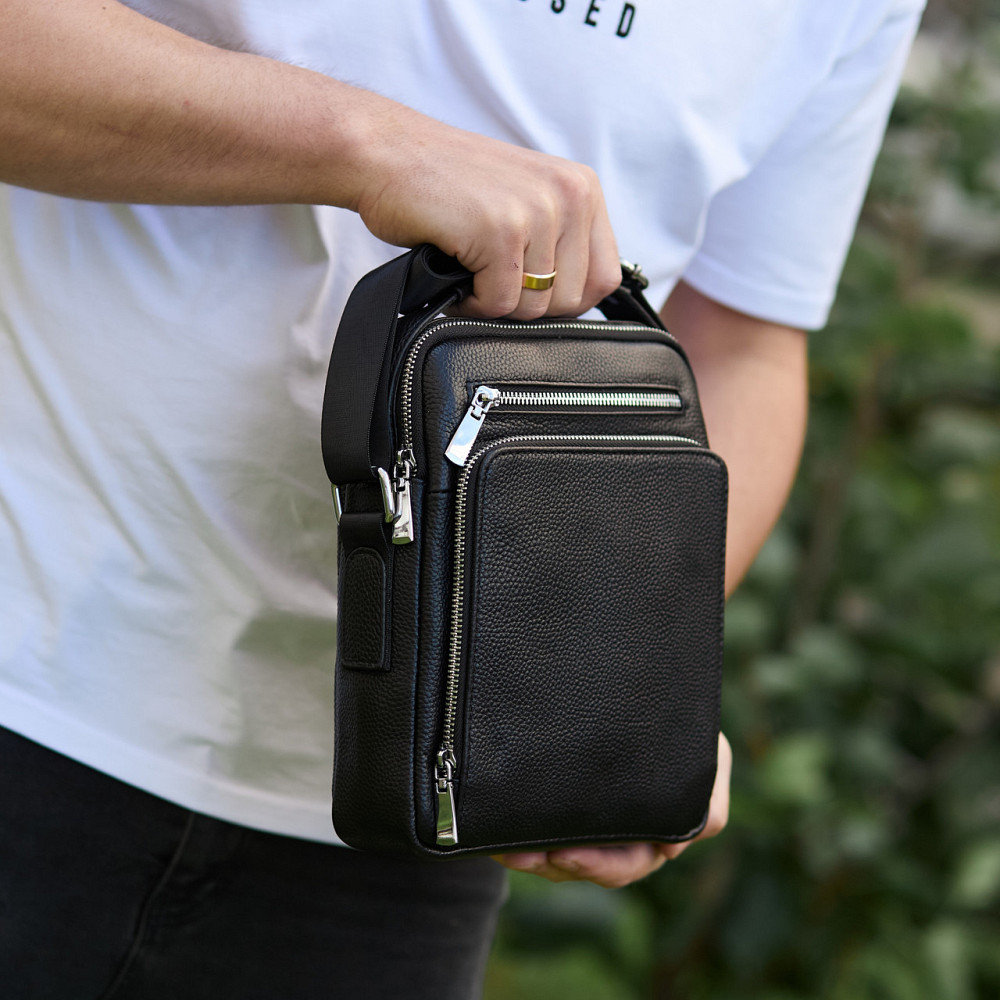 Чоловіча шкіряна сумка через плече Tiding Bag чорна Київ - фото 9