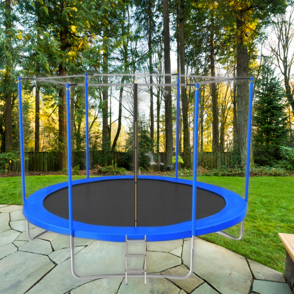 Батут JUMI 305 см с внутренней защитной сеткой и лестницей уличный батут для детей и взрослых до 150кг синий Киев - изображение 4