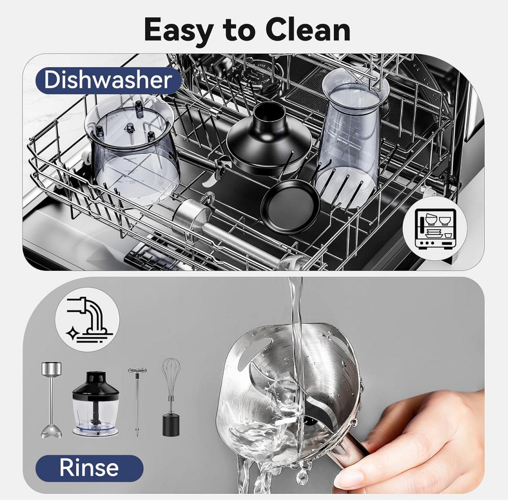 Ручной блендер UUOUU 5 в 1, 1200 Вт, из нержавеющей стали, для взбивания, смешивания и измельчения, 500 мл Киев - изображение 4