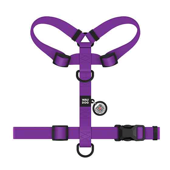 Шлея для собак водостійка анатомічна Н-подібна WAUDOG Magnet з QR-паспортом, магнітна пряжка-фастекс, L, Ш 25 мм, А 50-85 см, В 61-100 см, фіолетовий Київ