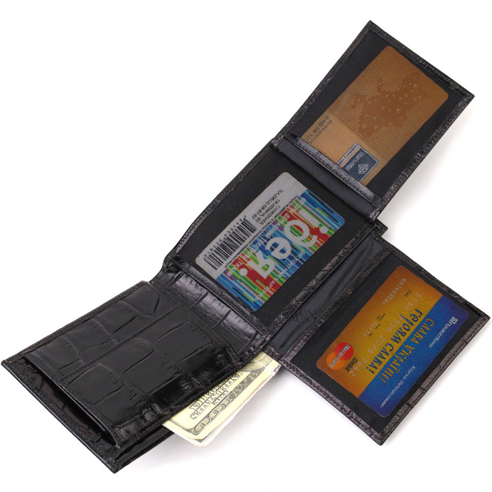 Модний гаманець для чоловіків з натуральної шкіри з тисненням під крокодила CANPELLINI 21925 Чорний Київ - фото 4