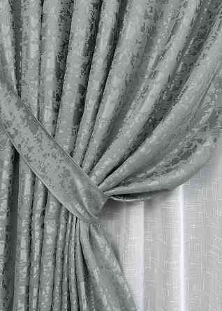 Комплект штор VR-Textil Льон Мармур 100х270 2шт і Тюль 400х270 1264ш-115т Сірий з білим 71-126/2 Київ