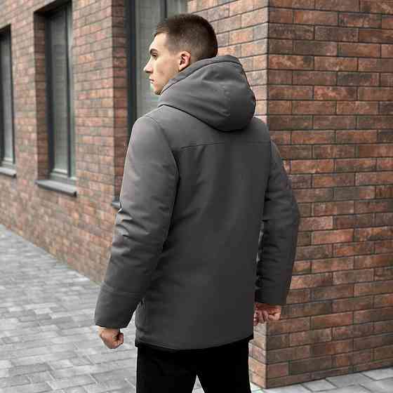 Парка чоловіча зимова з капюшоном сіро-чорна Pobedov Alpina Київ