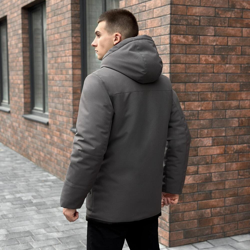 Парка чоловіча зимова з капюшоном сіро-чорна Pobedov Alpina Київ - фото 5