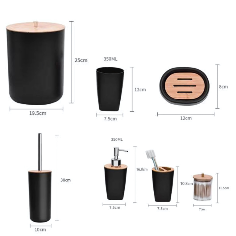 Набор аксессуаров для ванной комнаты и душа 8в1, урна,дозатор для мыла, мыльница, стаканы и аксессуары,черный Каменец-Подольский - изображение 3