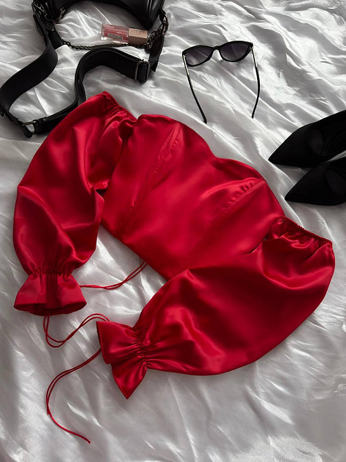 Жіночий романтичний привабливий укорочений корсет атлас Scarlet Червоний, M/L Одеса - фото 4