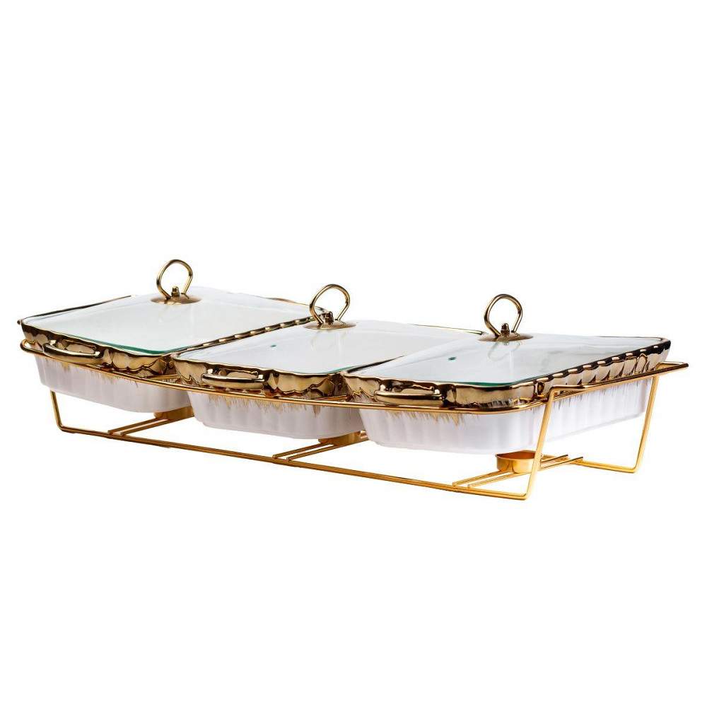 Фарфоровий мармит на 3 секції, 1,5 л, золотий Київ - фото 2