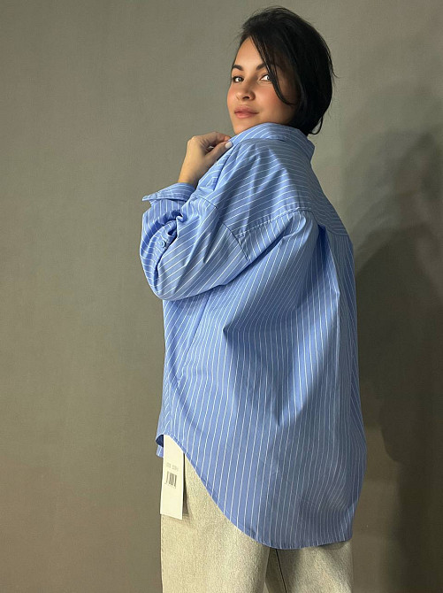 Сорочка жіноча A-N 25130 смужка оверсайз подовжена широка one size блакитна, блакитний, one size Київ - фото 13