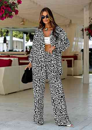 Женский стильный трендовый костюм двойка турецкий лен-штапель Черный, 46/48 Одесса