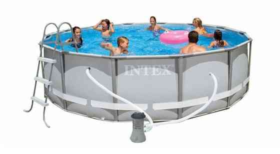 Каркасный бассейн круглый Intex 427 х 107 см, 12706 литров, лестница, фильтрация, тент, подстилка Киев