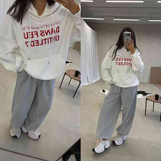 Стильный женский костюм худые+ джогеры трехнить на флис Белый, 48/52 Одесса