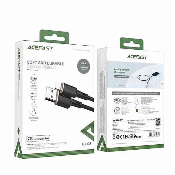 Кабель ACEFAST C2-02 USB to iP 2.4A, 1.2m, silicone, zinc connectors, Black Киев