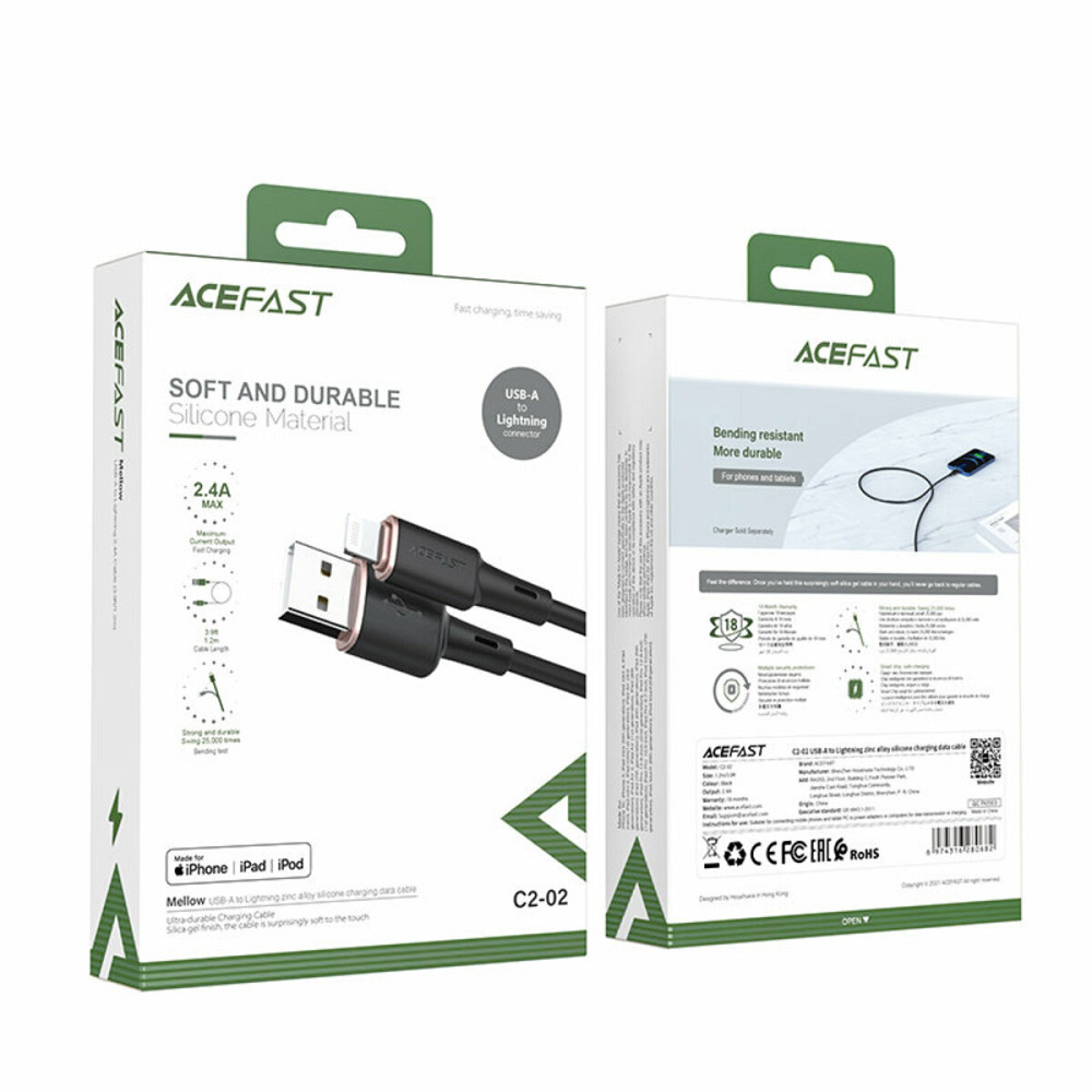 Кабель ACEFAST C2-02 USB to iP 2.4A, 1.2m, silicone, zinc connectors, Black Киев - изображение 5