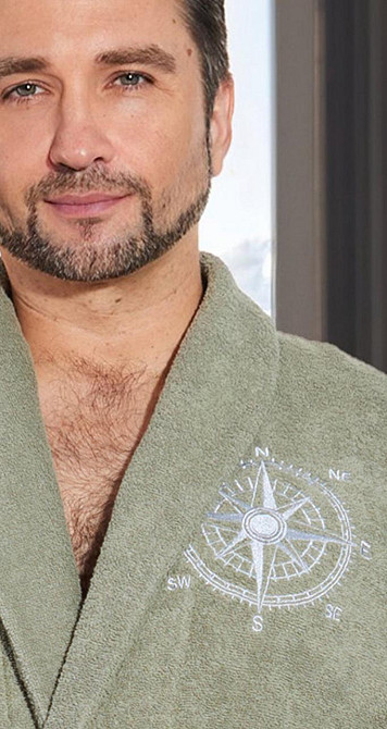 Чоловічий махровий халат із вишивкою корисний подарунок (56-58) Київ - фото 3