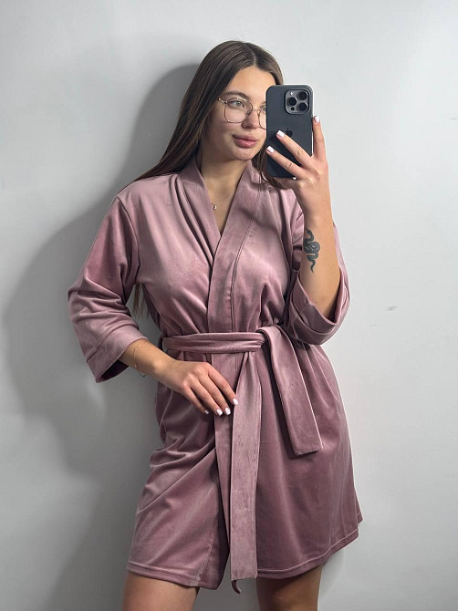 Халат жіночий велюровий під пояс Рожева пудра S Харків - фото 4