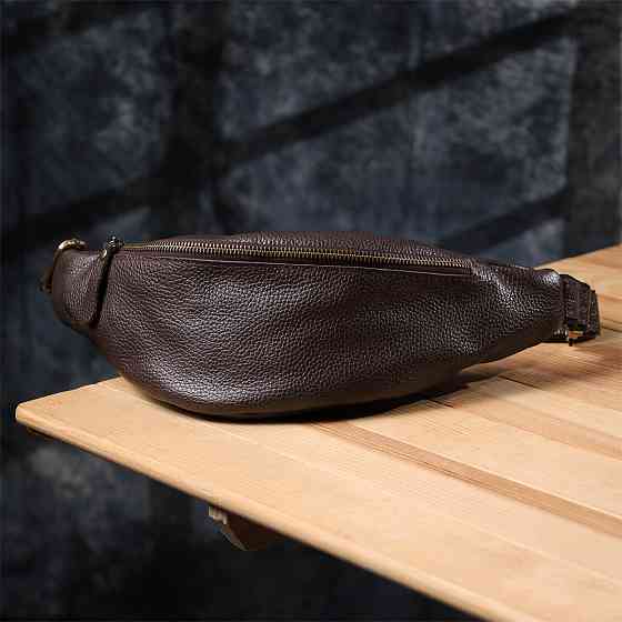 Стильна сумка бананка із зернистої натуральної шкіри Коричневий (SHVIGEL) Київ