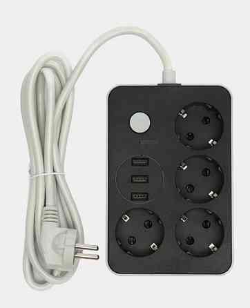 Подовжувач мережевий Power Socket 8204, 3USB, 4 розетки, 2 м, чорний Винница