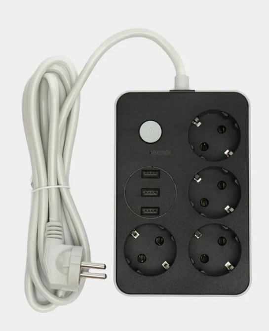 Подовжувач мережевий Power Socket 8204, 3USB, 4 розетки, 2 м, чорний Винница - изображение 1