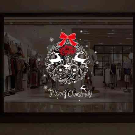 Новогодняя виниловая наклейка на окна Олени 70 на 50 см бело-красный Киев