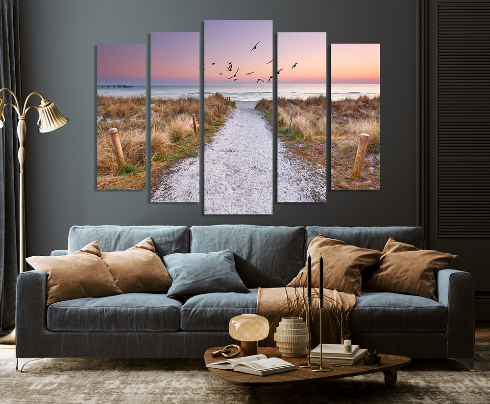 Модульна картина у вітальню/спальню Захід з чайками на березі океану   LM016_5 115x170 см Київ - фото 4