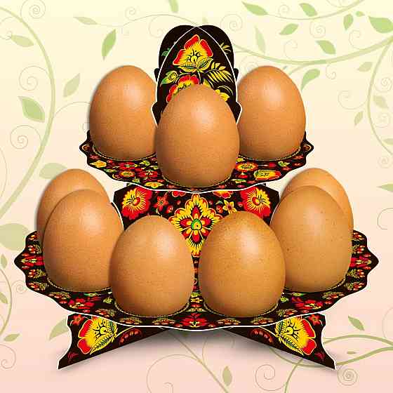 Декоративная подставка для яиц №12 "Хохлома" (12 яиц) высокая (1 шт) Харків