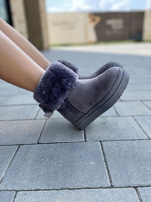 Женские ботинки 8323-6 серые эко-замша зима высота 18 см скрытая танкетка 7.5 см (1137) 38р.39р Коломия - фото 6