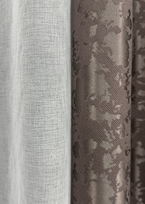 Комплект штор VR-Textil Лен Мрамор 150х270 2шт и Тюль 400х270 1718ш-1276т Какао с белым 71-014/3 Киев - изображение 7