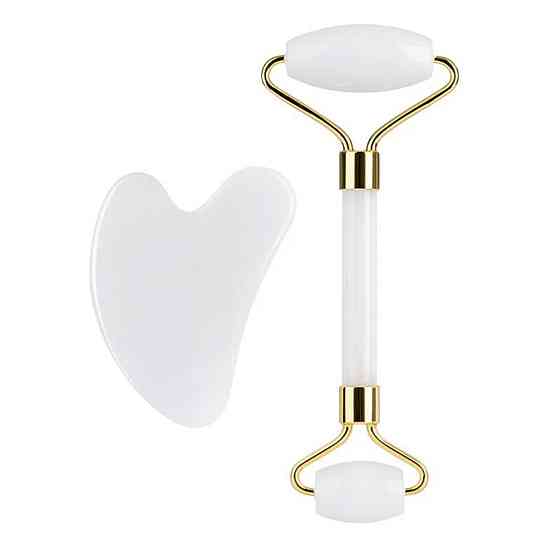 Набір для обличчя з білого нефриту: роликовий масажер і скребок Гуаша Reclaire cosmetics Київ