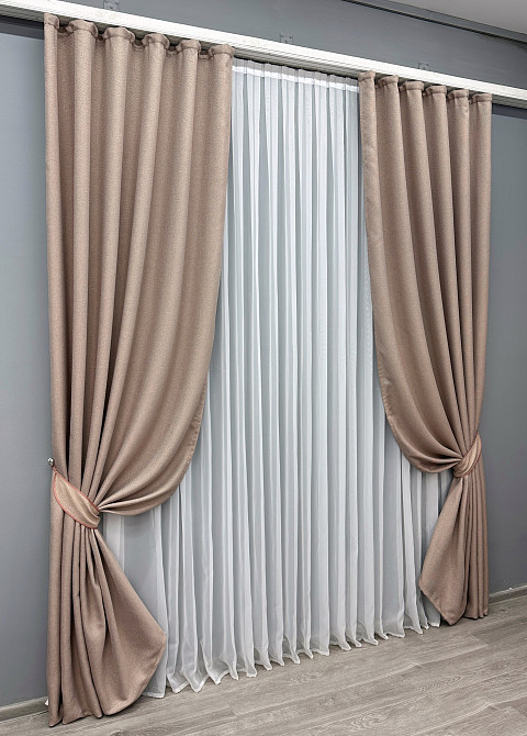 Шторна тканина льон-блекаут рогожка, колекція "Льон Мішковина" колір пудровий 1069ш Київ - фото 8