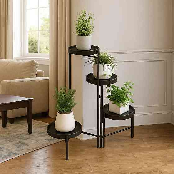 Стеллаж с полками для горшков с цветами и растениями металлический на 4 яруса цвет черный Каменец-Подольский