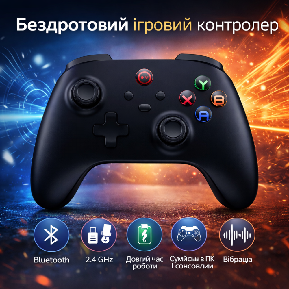 Бездротовий ігровий контролер LinYuvo KC06 для ПК, Bluetooth, стіки та тригери Hall Effect, 6-осьовий гіроскоп, макроси, Black Київ - фото 1