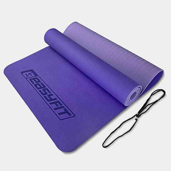 EasyFit Килимок для йоги та фітнесу EasyFit TPE+TC 6мм двошаровий бузковий-св.бузковий Коломыя