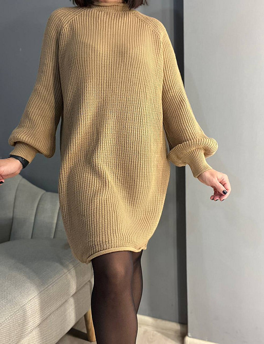 Платье женское Mix Ray 6641 свитер оверсайз средняя длина высокий ворот крупная вязка one size, карамель, one size Киев - изображение 8