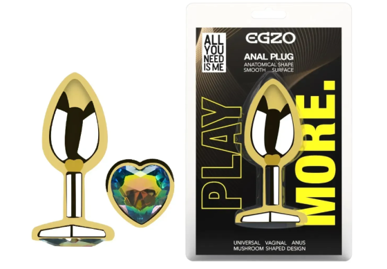 Анальна пробка із кристалом EGZO - Gold Heart Plug Rainbow size S Sex Aura Київ