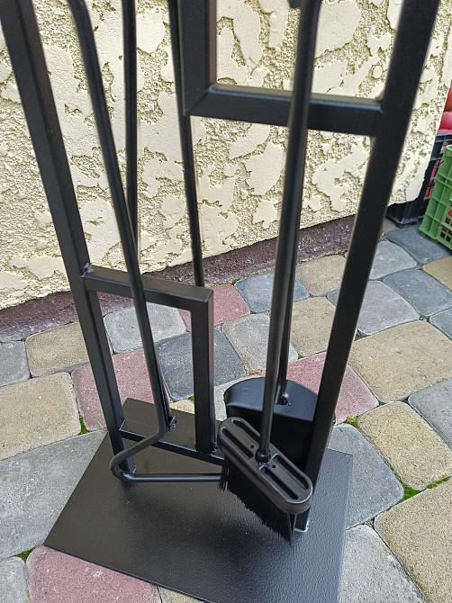 Кований набір для каміну LOFT №6 чорний (стійка, совок, щітка, кочерга, щипці) Київ - фото 4