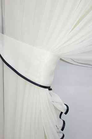 Кухонные шторки VR-Textil № 101к с подвязками молочный с синим 330х170 см (52-0309) Киев